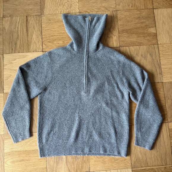 J Crew Medium Gray Half Zip Ribbed Knit Stretch Sweater Pullover - Picture 3 of 7